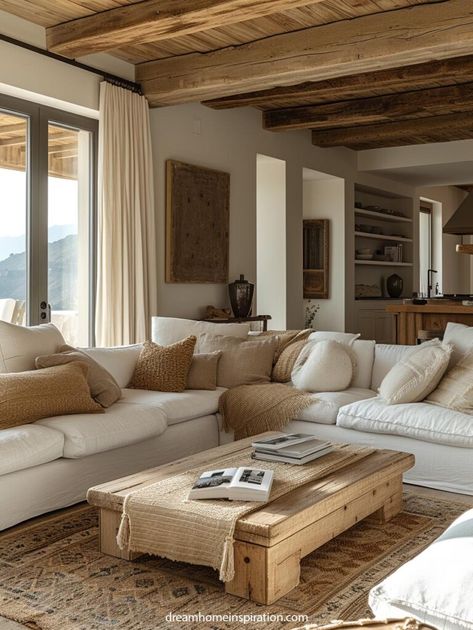 Mastering Neutrals: Your Guide to Utilizing Neutral Colors in Home Design Textured Pillows, White Couch, White Couches, Beautiful Home Designs, Studio Apartment Ideas, Studio Apartment Decorating, Wood Coffee Table, Dream House Interior, Lounge Room