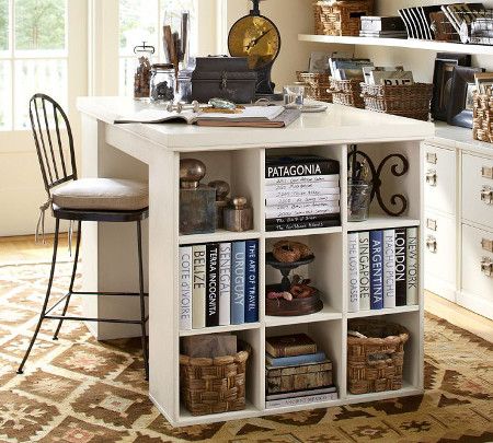 Do-It-Yourself Pottery Barn Knockoff Project Desk and Save $1,000 Creativity Room, Modular Desk, Project Table, Black Pottery, Ikea Bookshelves, Closet Office, Work Space Organization, Cube Organizer, Counter Height Bar Stools