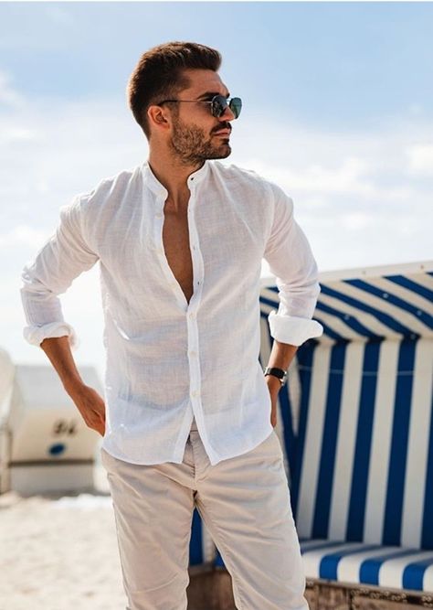 Greek Party, Mens Summer Outfits, Honeymoon Outfits, Summer 19, Summer Mood, Cotton Shirts For Men, White Outfit, Men's Button Down Shirt, Male Portrait