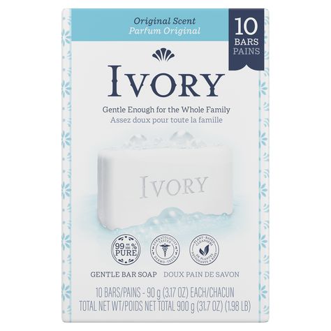 Ivory Bar Soap - Original Scent - 10 Pack Ivory Body Wash, Ivory Bar Soap, Simple Soap, Soap Note, Ivory Soap, Dove Body Wash, Baby Bar, Body Bars, Bath Soap