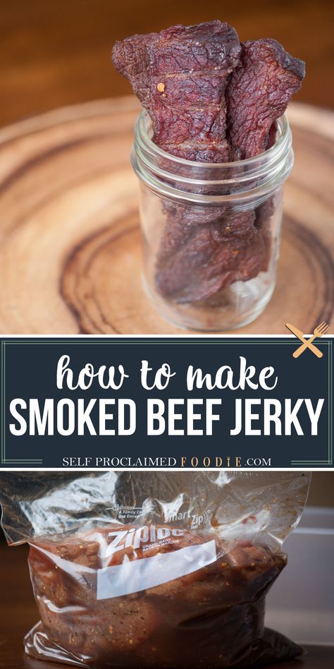 Jerky In The Smoker, Smoked Beef Jerky Pellet Grill, Diy Jerky, Smoker Jerky Recipes, Jerky Marinade Recipes, Beef Jerky Marinade, Jerkey Recipes, Deer Jerky, Protein Filled Snacks