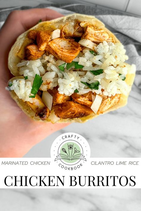 Chicken Burritos with Cilantro Lime Rice Easy Chicken Burritos, Chicken Cilantro Lime, Metabolic Eating, Uncooked Tortillas, Vegan Cheese Substitute, Chicken Cilantro, Microwave Rice, Cilantro Chicken, Fresh Tortillas