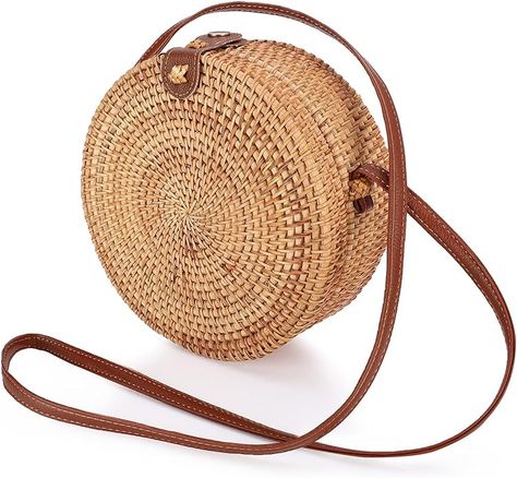 icyant Circle Rattan Bag, Bohemian Rattan Bag Handmade Round Woven Bag for Woman Fashionable Woven Bag Summer Beach Bag Classical Rattan Shoulder Bag Chic Straw Crossbody Bag Straw Crossbody Bag, Summer Beach Bag, Rattan Bag, Bag Summer, Summer Bag, Bag Handmade, Woven Bag, Beach Bag, Summer Beach