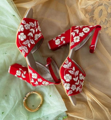 Mules | Flats | Heels | Kolhapuri | Wedges | Jutti Wedding Heels Brides, Bridal Sandals Heels, Indian Wedding Shoes, Embroidered Heels, Bride Dress Simple, Bridal Boots, Heels Wedding, Wedding Shoes Bride, Bridal Sandals