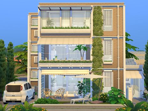 The Sims Resource - Sims 4 // Modern Apartment House // no CC House Floor Plans Sims, One Bedroom Apartment Ideas, The Sims 4 Apartment, Bedroom Apartment Ideas, Sims 4 Apartment, Sims 4 City Living, British Cottage, The Sims 4 Lots, Apartment Exterior