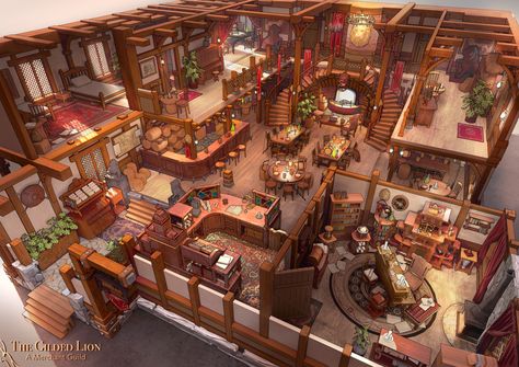 Guild Building Concept Art, Fantasy Guild Building, Adventurers Guild Art, Steampunk House Concept Art, Medieval Guild, Fantasy Guild, Adventures Guild, Fantasy Builds, Adventurers Guild