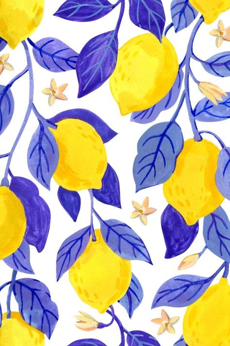 Meal Illustration, Yellow Layout, Fruit Wallpaper Pattern, Fruits Background, Lemon Drawing, Garden Graphic, Lemon Painting, Background Nature, Lemon Pattern