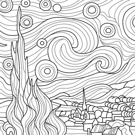 Roll A Van Gogh, Ipad Sketchbook, Stained Glass Coloring Pages, Van Gogh Coloring, Desenhos Van Gogh, Black And White Line Drawings, فنسنت فان جوخ, Art Coloring Pages, Self Love Tattoo