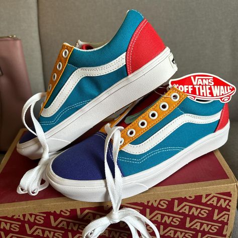 VANS OLD SKOOL COMFY CUSH MULTI COLORED SNEAKERS... - Depop Colored Sneakers, Cute Vans, Sneaker Brands, Vans Old Skool, Old Skool, Multi Colored, Brand New, Tags, Sneakers