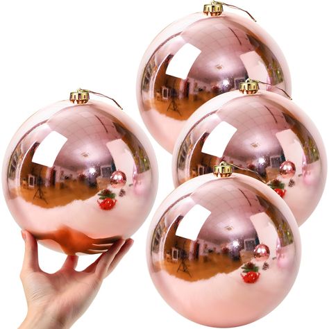 PRICES MAY VARY. What You Get: you'll receive 4 Christmas ball ornaments not easy to break, each measures 8 inch diameter, feature classic Christmas color, an ideal addition to your holiday decoration and match well with your existing decor, the large Christmas balls create a strong festival atmosphere Quality Material: the Christmas balls are made of nice strong plastic material for extreme durability, beauty and luster, and the fade-resistant finish will ensure your ornaments stay alive in eve Champagne Decor, Luxury Christmas Decor, Joy Decorations, Outdoor Holiday Party, Large Christmas Ornaments, Pretty Christmas Decorations, Christmas Ball Ornaments, Rose Gold Christmas, Glam Christmas