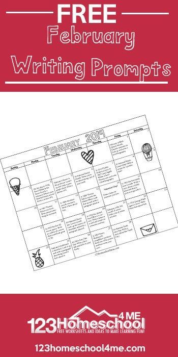 FREE February Writing Prompts Calendar - make coming up with creative writing prompts quick and easy with this free printable. Tons of FUN ideas for kids of all ages to write about. #february #writingprompts #creativewritingprompts Valentines Writing Prompts, February Homeschool, Writing Calendar, February Writing Prompts, Homeschool Worksheets Free, February Writing, Fun Ideas For Kids, Valentines Writing, Elementary Writing Prompts