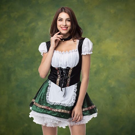 Oktoberfest Beer Girl Vintage Costume Women'S Halloween Medieval Party Bodysuit Tie Flared Sleeves Maid Fancy Dress, Beer Costume, Teenager Party, Beer Maid, Cosplay Maid, Oktoberfest Outfits, Beer Girl Costume, Oktoberfest Costume, Dress Bar