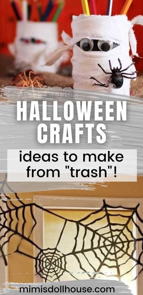 Green Halloween: Recycled Decorations for Halloween. There are so many awesome ways to use recycled items to decorate for Halloween. I'm sharing some of my favorites today! #parties #diy #crafts #diyandcrafts #holiday #halloween #fall Halloween Recycled Decorations, Halloween Bin Bag Decorations, Recycle Halloween Decorations, Plastic Bottle Halloween Crafts, Diy Recycled Halloween Decorations, Halloween Recycled Crafts, Recycled Halloween Crafts, Recycled Halloween Decorations, Cardboard Halloween Decorations Diy