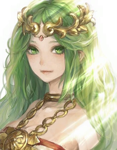 Anime Green Hair, Nature Goddess, Kid Icarus, Anime Lindo, Fete Anime, Colored Hair, Anime Princess, 판타지 아트, Chica Anime Manga