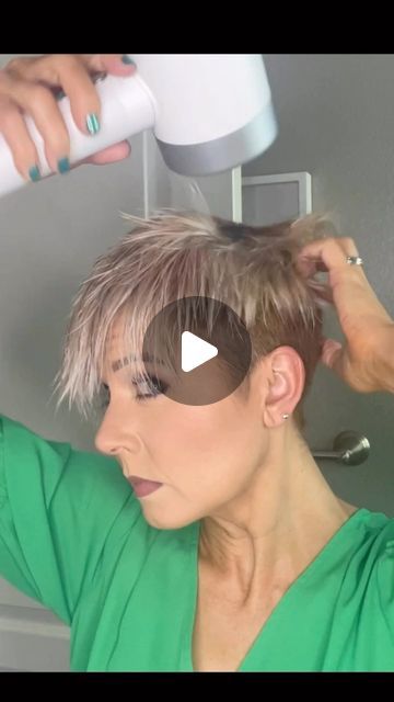 Pixie Undercut With Bangs, How To Style Very Short Hair For Women, How To Spike Short Hair, Products To Style A Pixie, Back Of Undercut Pixie, Style Undercut Pixie, Styling An Undercut Pixie, Styling Undercut Pixie, How To Style An Undercut Pixie