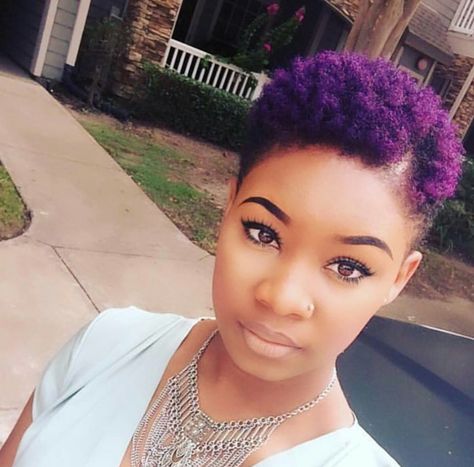 Purple TWA tapered cut.... Color is in #naturalstyle Purple Twa, Purple Natural Hair, Short Purple Hair, Short Dyed Hair, Short Natural Haircuts, Dyed Hair Purple, Twa Hairstyles, Natural Hair Cuts, Natural Hair Short Cuts