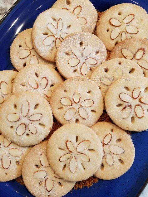 Almond Sand Dollar Cookies, Sand Dollar Snickerdoodles, Sand Dollar Cookies Easy, Sand Dollar Sugar Cookies, Felt Sand Dollar, Sand Dollar Cookies Decorated, Seafood Dessert Ideas, Sandollar Cookies, Beach Birthday Food