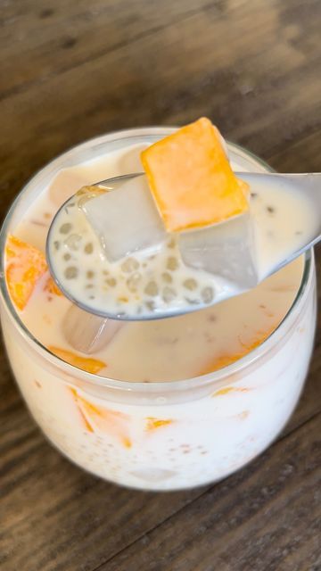 Mango Bango Recipe, Mango Tapioca Recipe, Mango Sago Recipe, Mango Bango, Tapioca Recipe, Tapioca Dessert, Coconut Tapioca, Sago Recipes, Tapioca Recipes