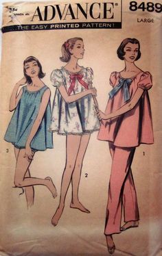 Long Pajamas, Advance Patterns, Baby Doll Set, 1950s Patterns, Babydoll Nightgown, 1950s Sewing Patterns, Mode Retro, Vintage Pajamas, Pajama Pattern