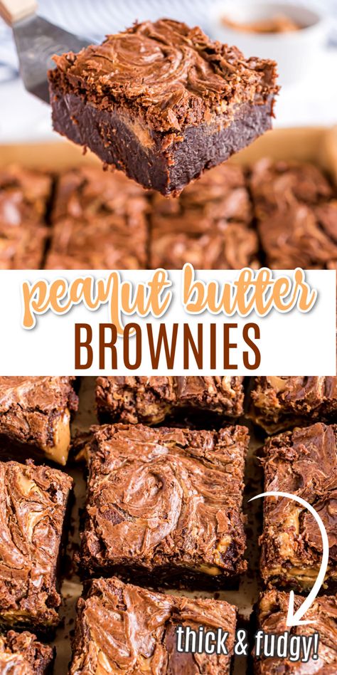 Peanut Butter Brownies: fudgy, homemade brownies with swirls of creamy peanut butter! If you love chocolate peanut butter treats, you're going to LOVE these! Peanut Butter Desserts Easy, Peanut Butter Brownies Recipe, Brownies Fudgy, Chocolate Peanut Butter Brownies, Super Easy Desserts, Brownies Recipe Homemade, Butter Brownies, Peanut Butter Desserts, Best Peanut Butter