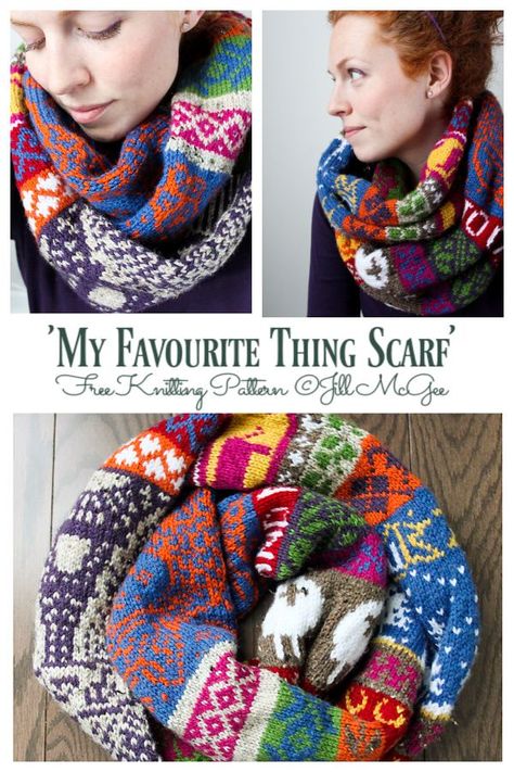 My Favorite Things Infinity Scarf Free Knitting Pattern - Knitting Pattern Fair Isle Scarf Knitting Patterns Free, Infinity Cowl Knitting Pattern, Machine Knit Scarf Pattern, Two Color Scarf Knitting Pattern, Fair Isle Cowl Knitting Patterns Free, Fair Isle Scarf Pattern Free, Knitting Infinity Scarf, Peruvian Knitting, Free Scarf Knitting Patterns