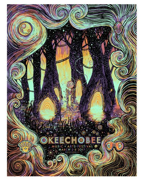 James Eads Okeechobee Poster and Summoning Portals Print Art Festival Poster, Music Lyrics Art, Art Bin, Festival Art, Music Box Vintage, Music Festival Poster, Pop Posters, Cool Art Projects, Festival Poster