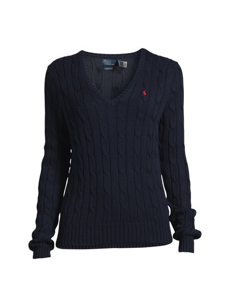 Introducing the Polo Ralph Lauren Long Sleeve Pullover. Crafted With Combed Cotton For A Soft Hand, This Essential V-Neck Sweater Is Defined By A Cable-Knit Construct And Slim-Fitting Silhouette. Our Embroidered Pony At The Chest Lends A Signature Finish. Ralph Lauren Partners With Better Cotton To Improve Cotton Farming Globally. Slim Fit. Intended To Hit At The Hip. Sleeve Length: Long Sleeves Neckline: Crew Washing Instructions: Please See Care Label Composition And Material: 100% Better Cotton Us Polo Sweater, Knitted Sweaters Women, Ralph Lauren Sweater Outfit, Ralph Lauren Clothes, Realistic Wishlist, Form Outfits, Ralph Lauren Jumper, Dream Wishlist, Ralph Lauren Womens Clothing