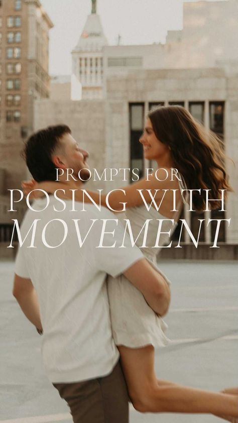 griteducationco on Instagram: Stiff posing is so yesterday and we’re over her. Movement makes your clients comfy and gets you better photos. 💃🏻✨ It’s key to set the… Movement Poses For Couples, Sitting In Lap Poses, Prompts For Engagement Photos, Engagement Photos With Movement, How To Take Engagement Photos, Photo Prompts For Couples, Engagement Session Prompts, Photography From Below, Couples Posing Prompts