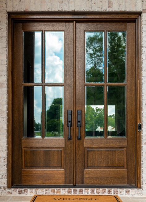 Cypress House, Double Front Entry Doors, Custom Exterior Doors, French Front Doors, Unique Front Doors, Wood French Doors, Rustic Front Door, Front Door Styles, Beautiful Front Doors