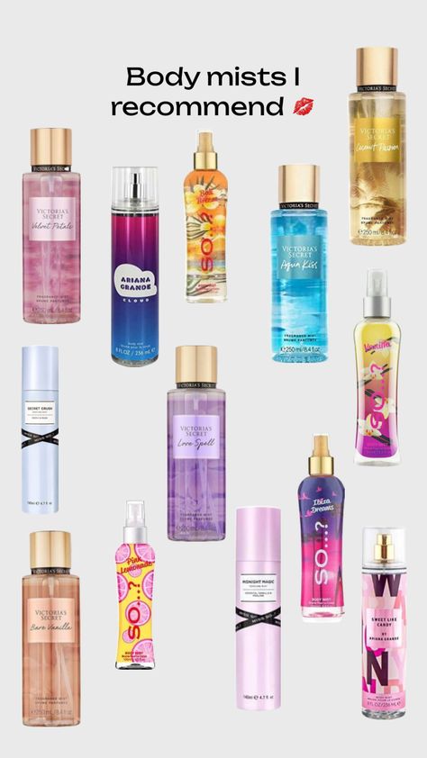 These all smell so so SOOO good #beauty #bodymist #scent #reccomendations #perfume Victorias Secret Perfumes, Victoria Secret Body Spray, Parfum Victoria's Secret, Victoria Secret Body Mist, Victoria Secret Love Spell, Best Lotion, Fragrances Perfume Woman, Victoria Secret Perfume, Secret Crush