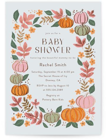 Celebrate the little one on the way with a unique foil-pressed baby shower invitation designed by Minted's community of independent artists. Hand-pressed with real foil, all designs are printed on luxe paper. If you have any questions or special requests for your cards, please email us . This design features pastel color pumpkins and botanical surround Pumpkin Baby Shower Invitations, November Baby Shower, Pumpkin Invitation, Baby Shower Invitations Design, Baby Sprinkle Invitations, Sprinkle Invitations, Twins Baby Shower, Pumpkin Baby, Baby Shower Pumpkin