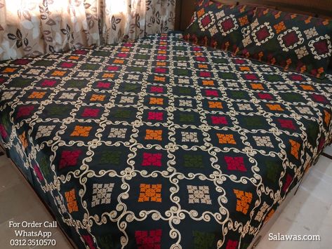 Sindhi Embroidery Bed Sheets Kutch Work Designs Hand Embroidery, Embroidered Bedspread, Hand Embroidered Bedspread, Nakshi Katha, Sindhi Embroidery, Bed Cover Design, Designer Bed Sheets, Kutch Work Designs, Designer Bed