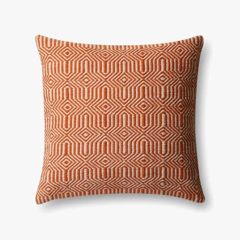 P0339 IN/OUT ORANGE / IVORY | Loloi Rugs Loloi Pillows, Orange Outdoor Pillows, Modern Throw Pillows, Outdoor Pillow Covers, Loloi Rugs, Decor Pillows, Pillow Texture, Indoor Outdoor Pillows, Burke Decor