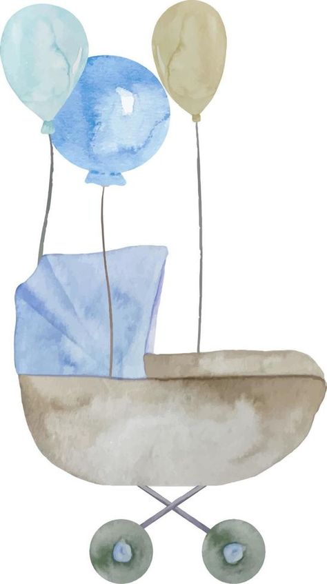 Watercolor baby boy blue stroller with balloons illustration. Its a boy set New Baby Illustration, Baby Watercolor Painting, Blue Stroller, Baby Boy Watercolor, Balloons Illustration, Painting Basics, Shower Art, Balloon Illustration, Its A Boy Balloons