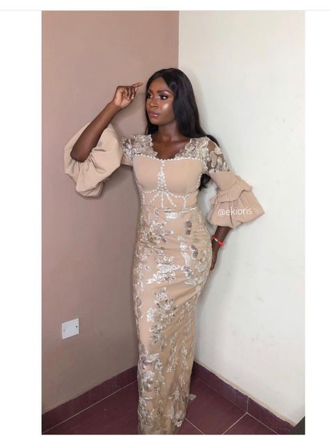 Nude color asoebi styles for Nigerian weddings Asobi Styles, Nigeria Dress, Milk Color, Nigerian Weddings, Asoebi Styles, Nude Color, Formal Dresses Long, Bedroom Decor, Milk