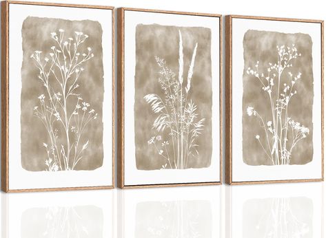 PRICES MAY VARY. 【Beige Botanical Wall Art】24*36 inches, set of 3.This set of large beige vintage botanical wall art depicts three forms of wildflowers and plants through watercolor technique.It adds a serene natural touch to your living space and fosters an ambience of peace and beauty. This simple and quiet feeling will help you get rid of fatigue. 【High-quality Canvas Painting】Beige botanical paintings are printed on high-quality canvas, and the best anti-fading ink is used, which will not fa Wall Art For Guest Bedroom, 3 Frame Wall Art, Entryway Decor Pictures, Romantic Wall Decor Bedroom, Art For Bedroom Walls Above Bed, Above The Bed Wall Decor, Wildflower Pictures, Canvas Wall Art Ideas, Above Bed Wall Decor