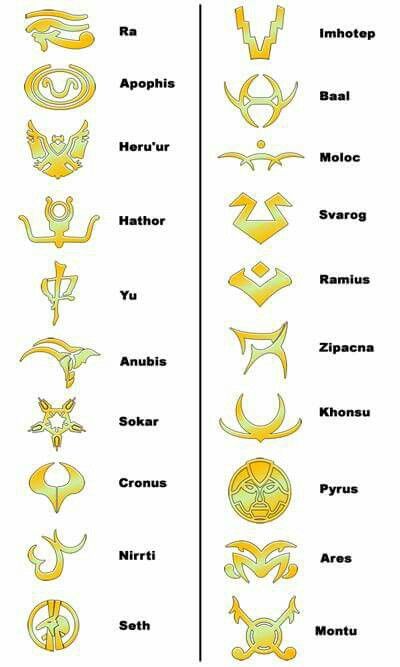 Goa'uld System Lords symbols - Jaffa Kree! Stargate 1994, Stargate Ships, Best Sci Fi Shows, Stargate Franchise, Star Gate, Stargate Universe, Writing Posters, Starship Concept, Fairy Wallpaper