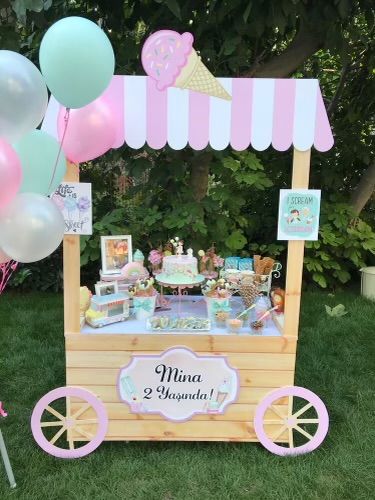 Ice Cream Birthday Party Theme, Ice Cream Party Theme, Candy Theme Birthday Party, 2nd Birthday Party For Girl, Candy Land Birthday Party, Ice Cream Cart, Candy Birthday Party, Ice Cream Birthday Party, Ice Cream Theme