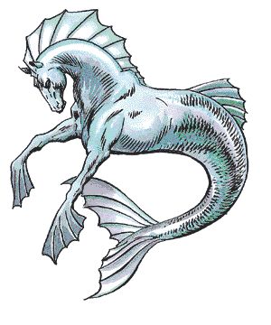 the Greek mythical animal, the hippocampus, which is half horse half fish Kelpie Horse Drawing, Kelpie Horse Mythological Creatures, Kelpie Drawing, Kelpie Mythology, Kelpie Tattoo, Hippocampus Mythology, Kelpie Art, Kelpie Horse, Mythological Creature