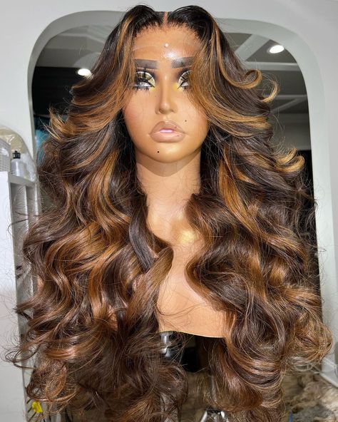 Hair Color Ideas Wigs, Honey Blonde Highlights, Human Wigs, Head Color, Brown Highlights, Honey Blonde, Wigs Hair Extensions, Lace Front Wig, Blonde Highlights