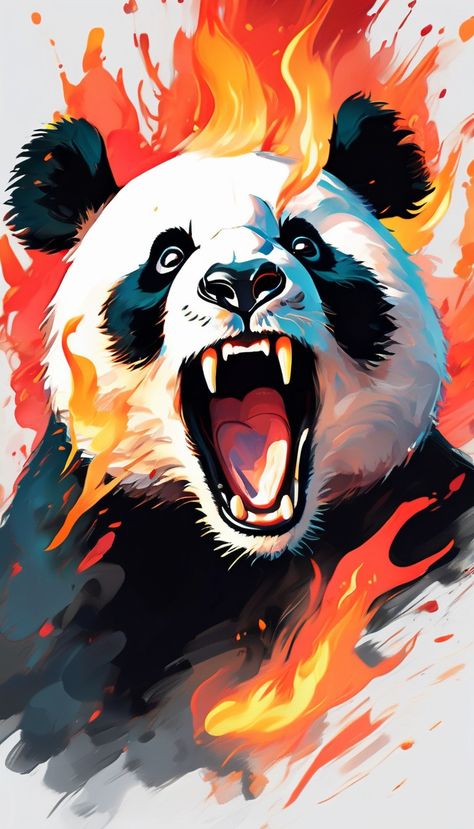 acrylic painting portrét very expressive panda screaming fire flame as background illustration ((style of abstract expressionism, style of minimalism)) Bonsai Tree Tattoos, Panda Artwork, Tree Tattoos, Panda Tattoo, Bear Artwork, Fire Image, Fire Flame, Dark Art Tattoo, Illustration Style