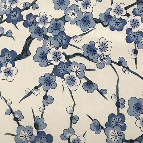 Japanese Yuzen Chiyogami Washi Paper (Y0161) - Blue Plum Blossoms on Cream Experience the elegance of traditional Japanese art with the Y0161 design of Japanese Yuzen Chiyogami Washi Paper. This beautiful pattern features delicate blue plum blossoms against a soft cream background, evoking a sense of tranquility and beauty. Ideal for various crafts such as origami, scrapbooking, and card making, this high-quality washi paper will add a touch of sophistication to any project. Design: Blue Plum Bl Japanese Origami Paper Pattern, Asymmetrical Design Art Pattern, Japanese Fabric Patterns, Japanese Border Design, Blue Japanese Aesthetic, Japanese Patterns Traditional, Japanese Design Art, Japanese Fabric Pattern, Blue Pattern Wallpaper