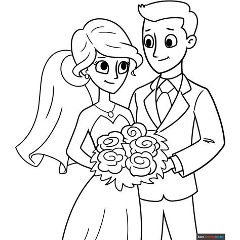 Bride and Groom Coloring Page - Free & Printable Coloring Sheet Groom Colours, Easy Drawing Guides, Ryder Paw Patrol, People Coloring Pages, Free Printable Coloring Sheets, Drawing Guides, Paw Patrol Coloring, Popular Cartoons, Kids Print