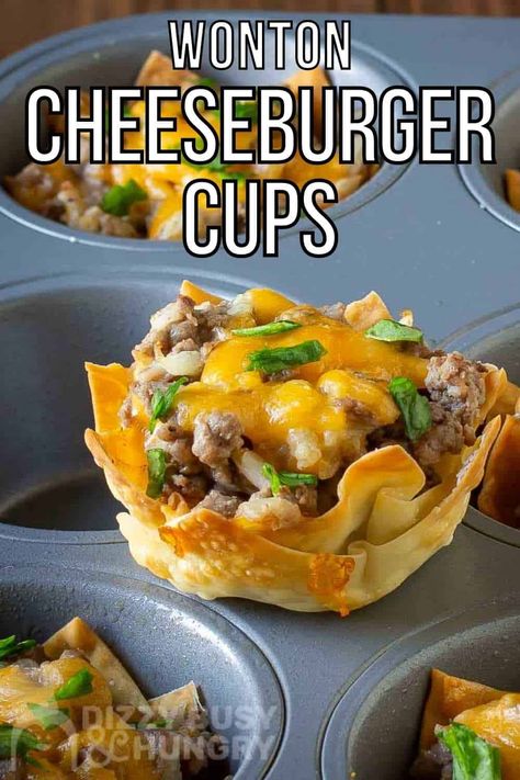 Cheeseburger Wonton Cups, Wonton Cheeseburger Cups, Wonton Bites, Cheeseburger Cups, Cheeseburger Bites, Wonton Wrapper Recipes, Bolo Chiffon, Burger Bites, Best Appetizer