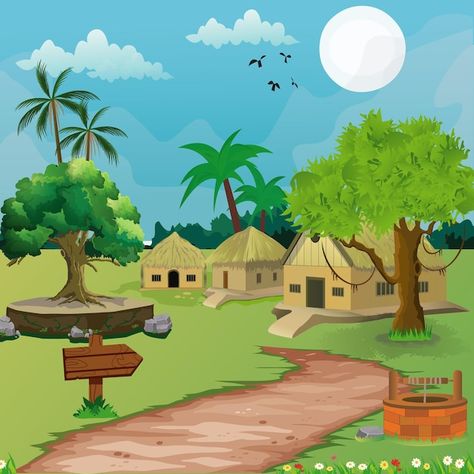 Village Background Indian, Free Cartoon Images, Village Scene Drawing, Village Background, Free Green Screen Backgrounds, Art For Walls, Walls Art, Photoshop Backgrounds Backdrops, Doodle Background