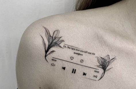 Song Playing Tattoo, Song Lyric Tattoos Ideas, Lyrical Tattoo Ideas, Song Lyrics Tattoo Placement, Lyrics Tatoos Songs, Music Lyric Tattoos For Women, Song Lyric Tattoos For Women, Tattoos Based On Songs, Tattoo Lyrics Songs