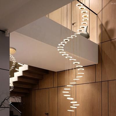 Circle Stairs, Pendant Lamps Bedroom, Modern Led Chandelier, Nordic Living Room, Ring Chandelier, Suspended Lighting, Nordic Living, Hanging Chandelier, Modern Staircase