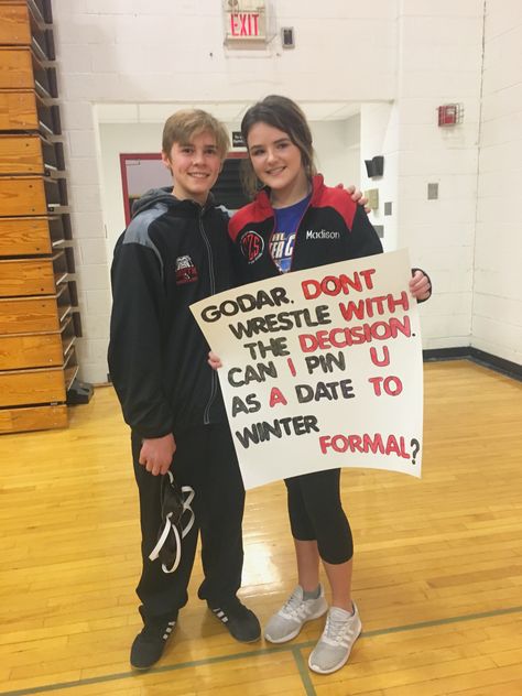 Homecoming Proposal Ideas Wrestling, Wrestling Winter Formal Proposal, Winter Formal Proposal Wrestling, Wrestling Sadies Proposal, Wrestling Promposal Ideas, Wrestling Promposal, Wrestling Hoco Proposals, Winter Dance Proposal, Hoco Invites