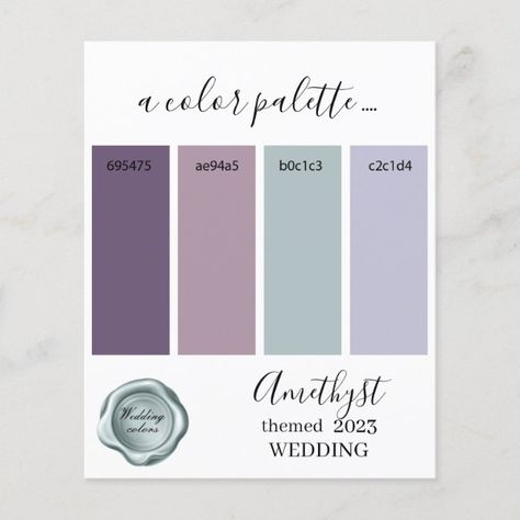 Amethyst Wedding colors Palette Card 2023 Amethyst Color Palette, Wedding Colors Palette, Wedding Color Pallet, Wedding Advice Cards, Wedding Colors Purple, Amethyst Wedding, Paint Color Inspiration, Wedding Palette, Colors Palette