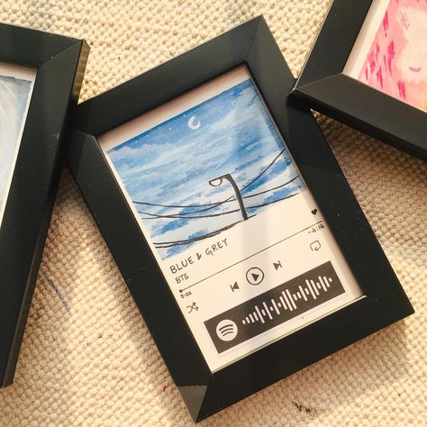 Song Cards Aesthetic Diy, Spotify Song Painting Ideas, Song Playing Drawing, Spotify Code Gift Ideas, Spotify Song Painting, Camp Design, Music Plaque, Mini Polaroid, Birthday Painting